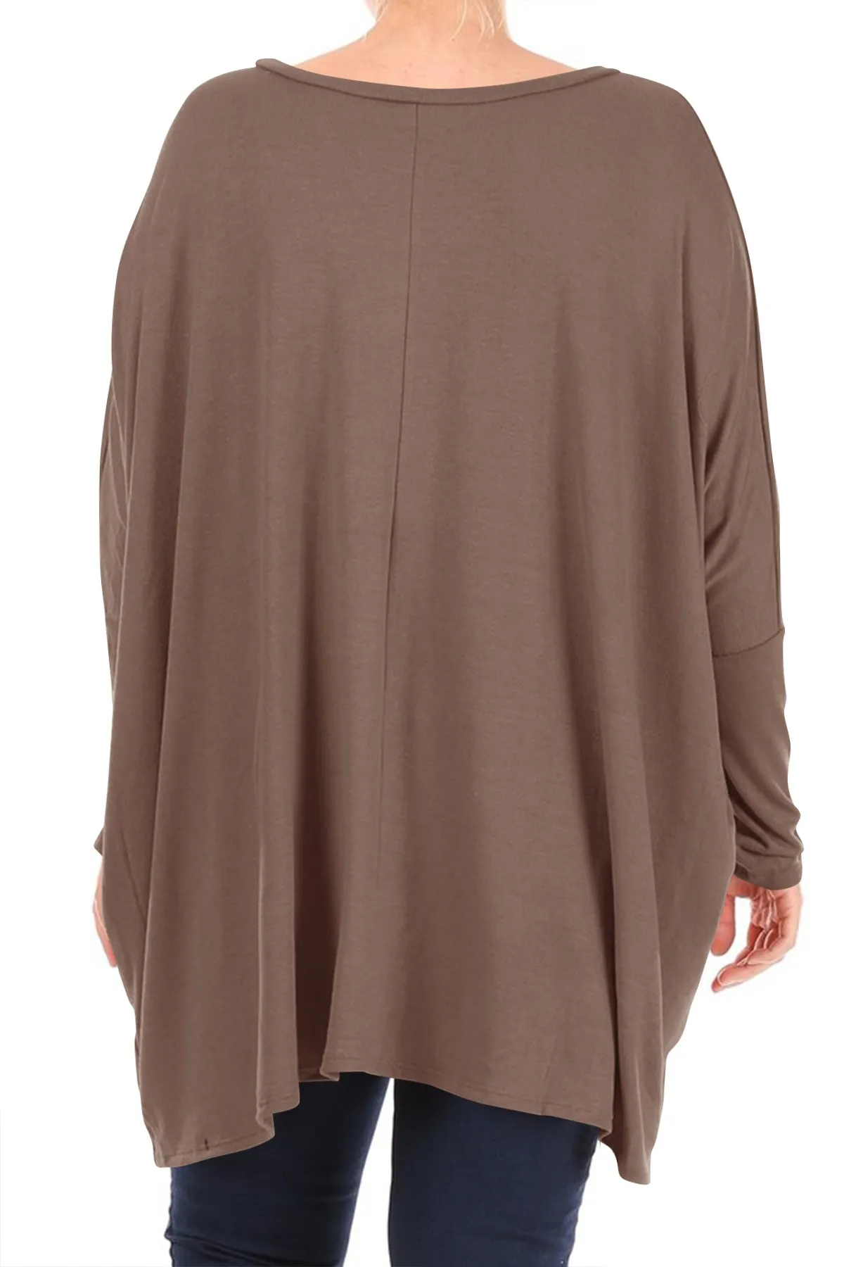 Women's Plus Size Oversized Long Sleeve A-Line Casual Solid Relaxed T-Shirt Tunic Top