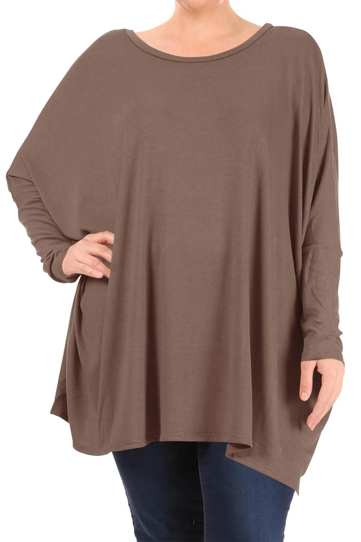 Women's Plus Size Oversized Long Sleeve A-Line Casual Solid Relaxed T-Shirt Tunic Top