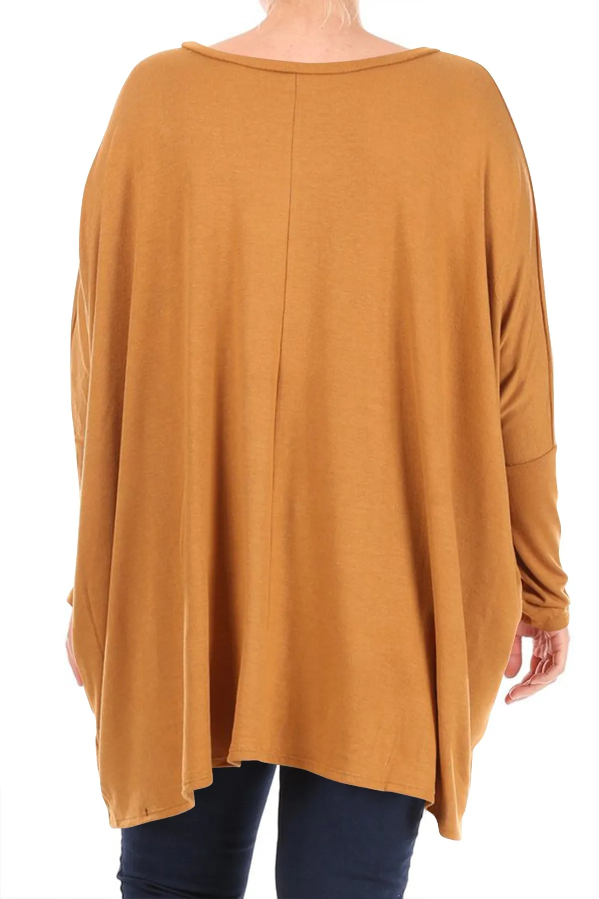 Women's Plus Size Oversized Long Sleeve A-Line Casual Solid Relaxed T-Shirt Tunic Top