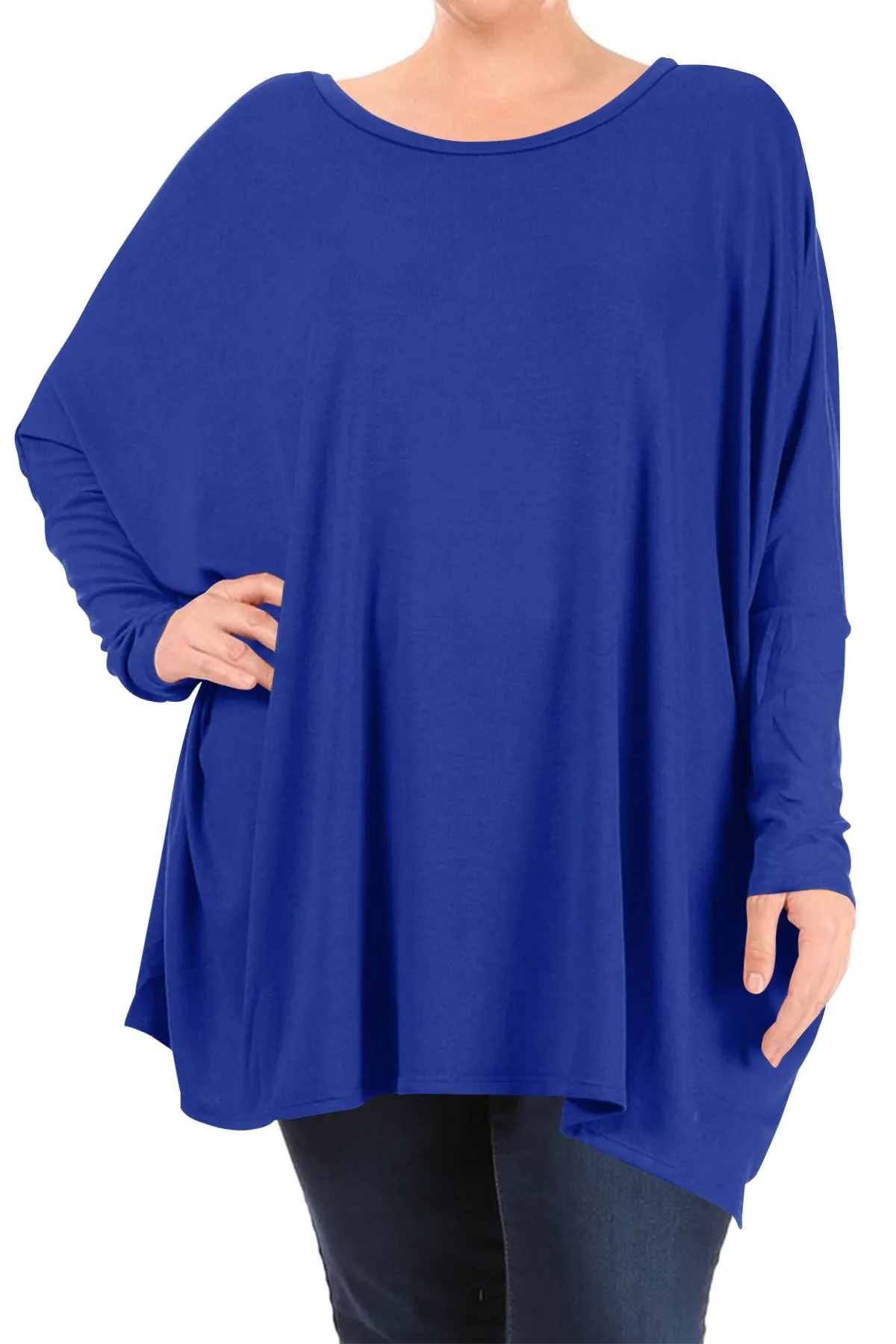 Women's Plus Size Oversized Long Sleeve A-Line Casual Solid Relaxed T-Shirt Tunic Top