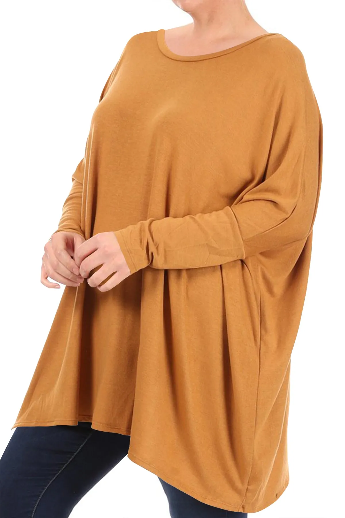 Women's Plus Size Oversized Long Sleeve A-Line Casual Solid Relaxed T-Shirt Tunic Top