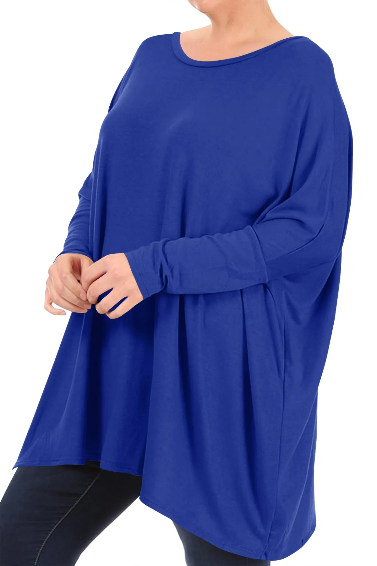 Women's Plus Size Oversized Long Sleeve A-Line Casual Solid Relaxed T-Shirt Tunic Top