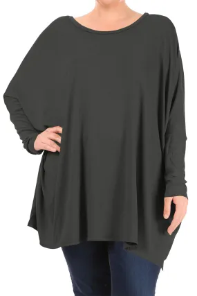 Women's Plus Size Oversized Long Sleeve A-Line Casual Solid Relaxed T-Shirt Tunic Top