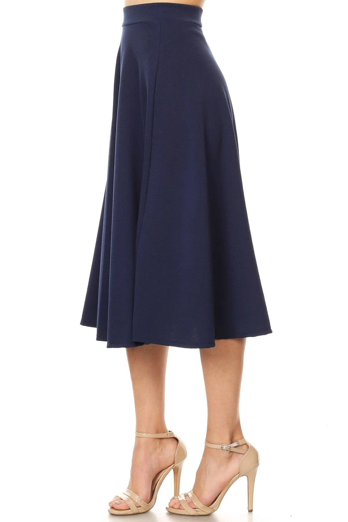 Women's Solid Basic Casual Elastic Waist A-line Flared Midi Skirt S-3XL