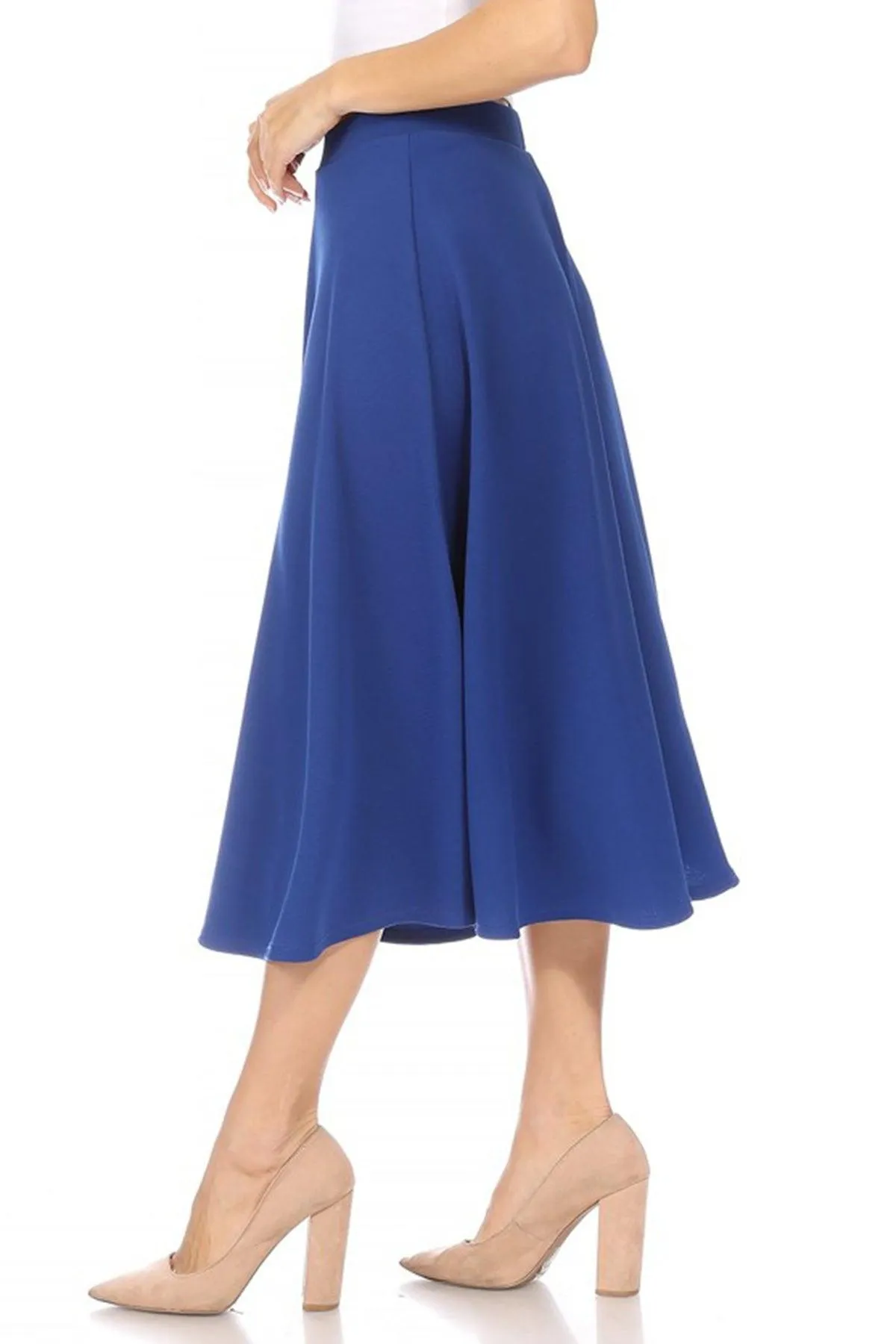 Women's Solid Basic Casual Elastic Waist A-line Flared Midi Skirt S-3XL