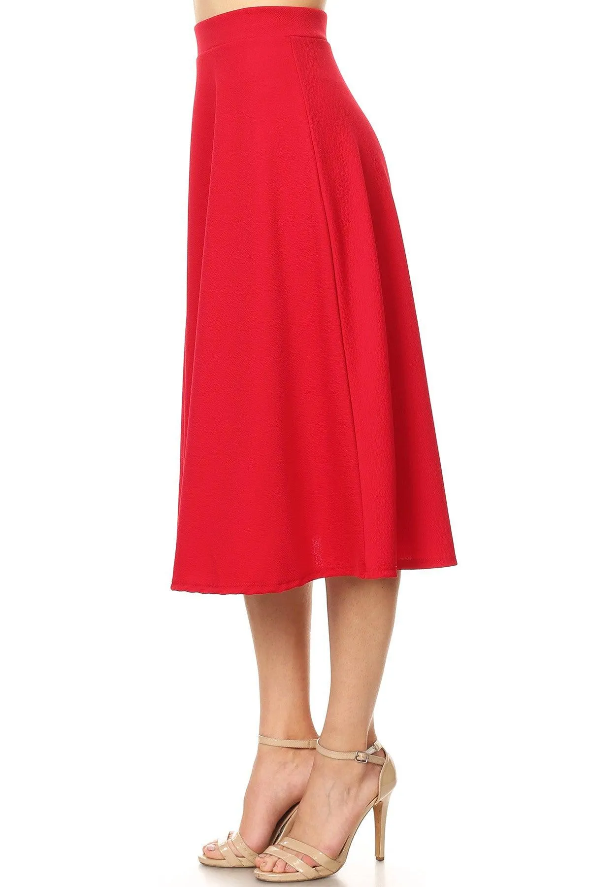 Women's Solid Basic Casual Elastic Waist A-line Flared Midi Skirt S-3XL