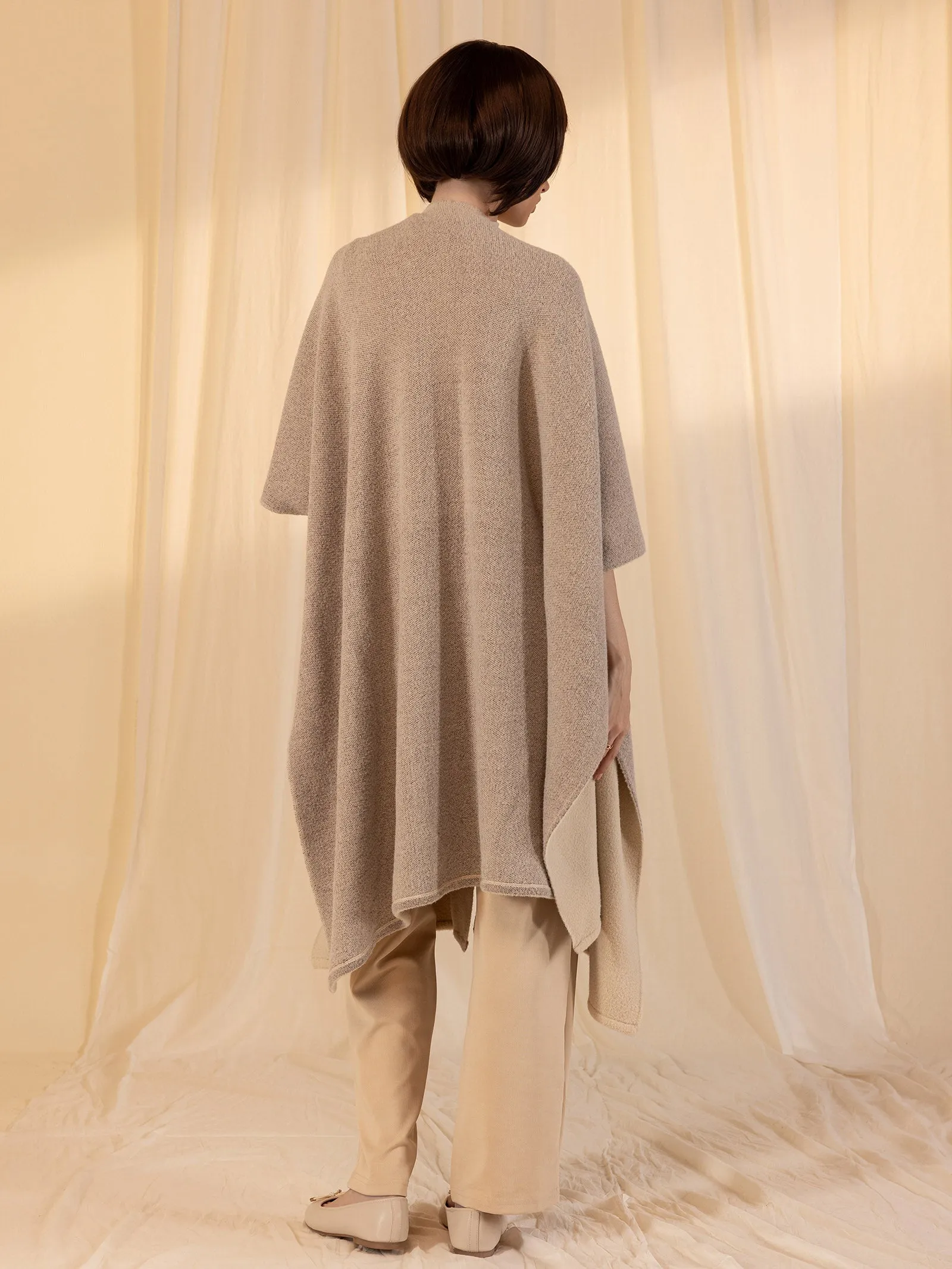 Woolen Reversible Plain Cape - Almond