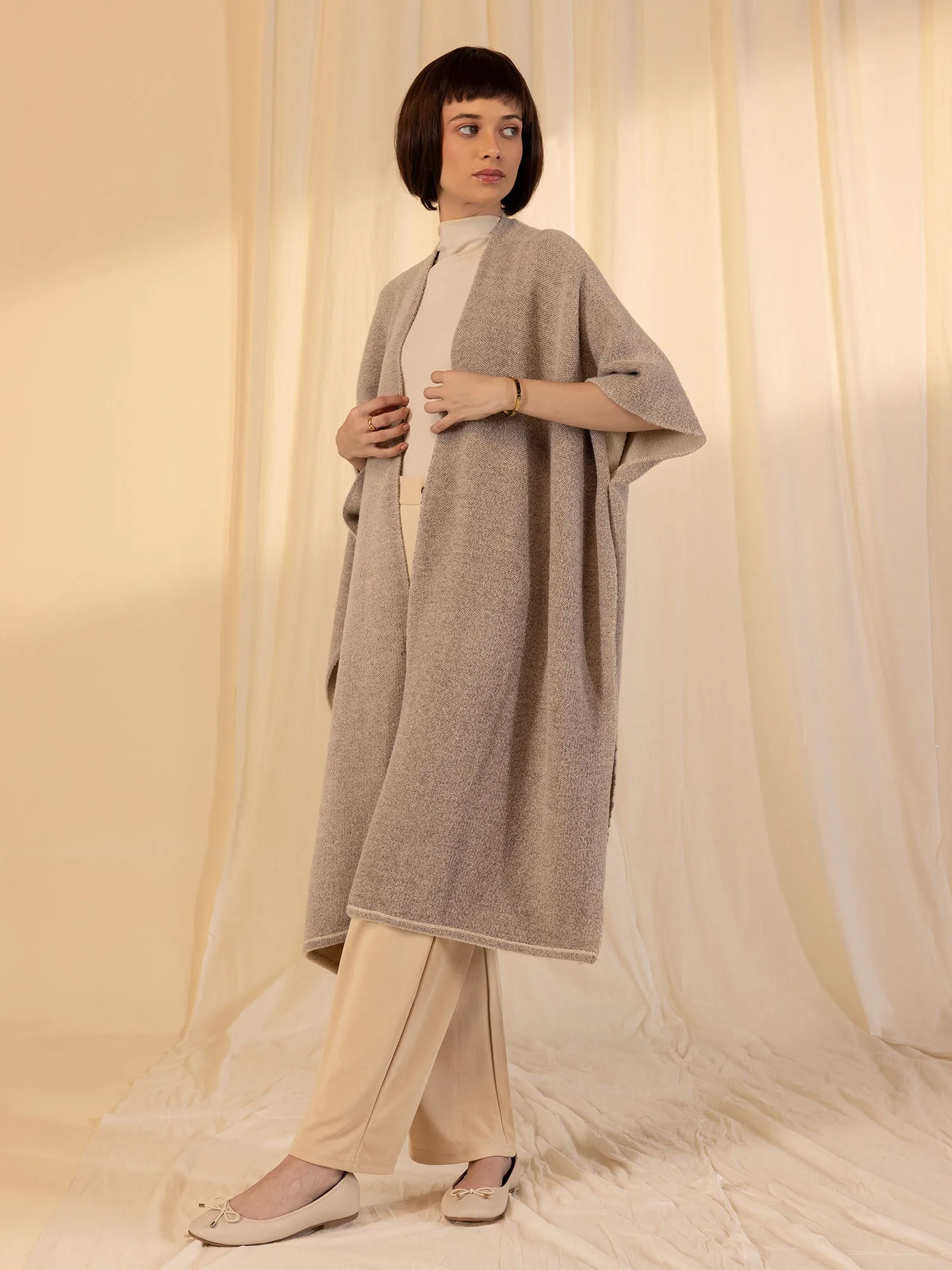 Woolen Reversible Plain Cape - Almond