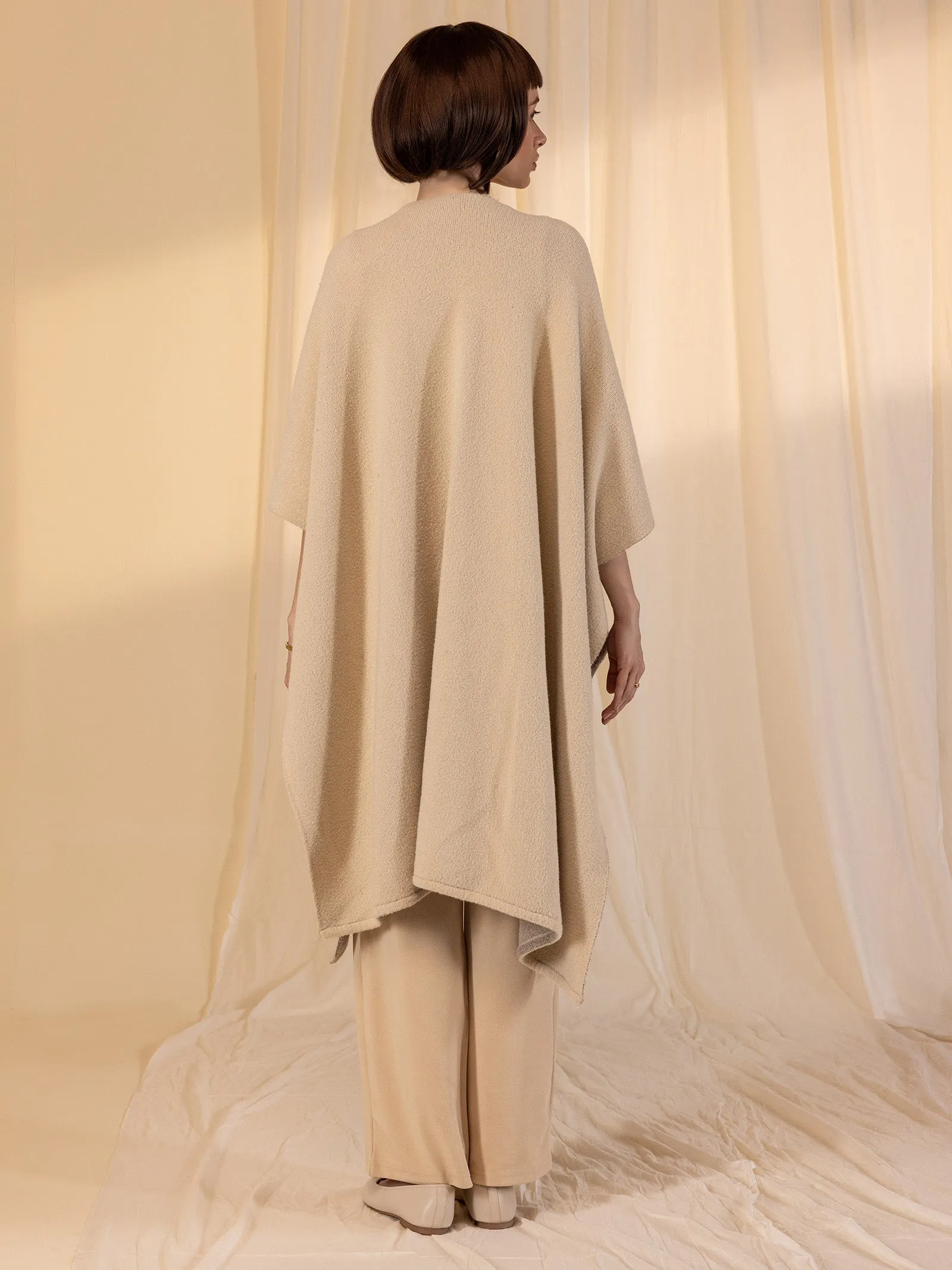 Woolen Reversible Plain Cape - Almond