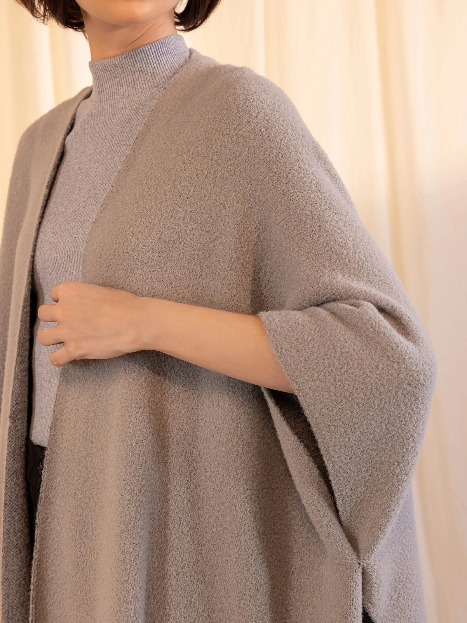 Woolen Reversible Plain Cape - Oyster