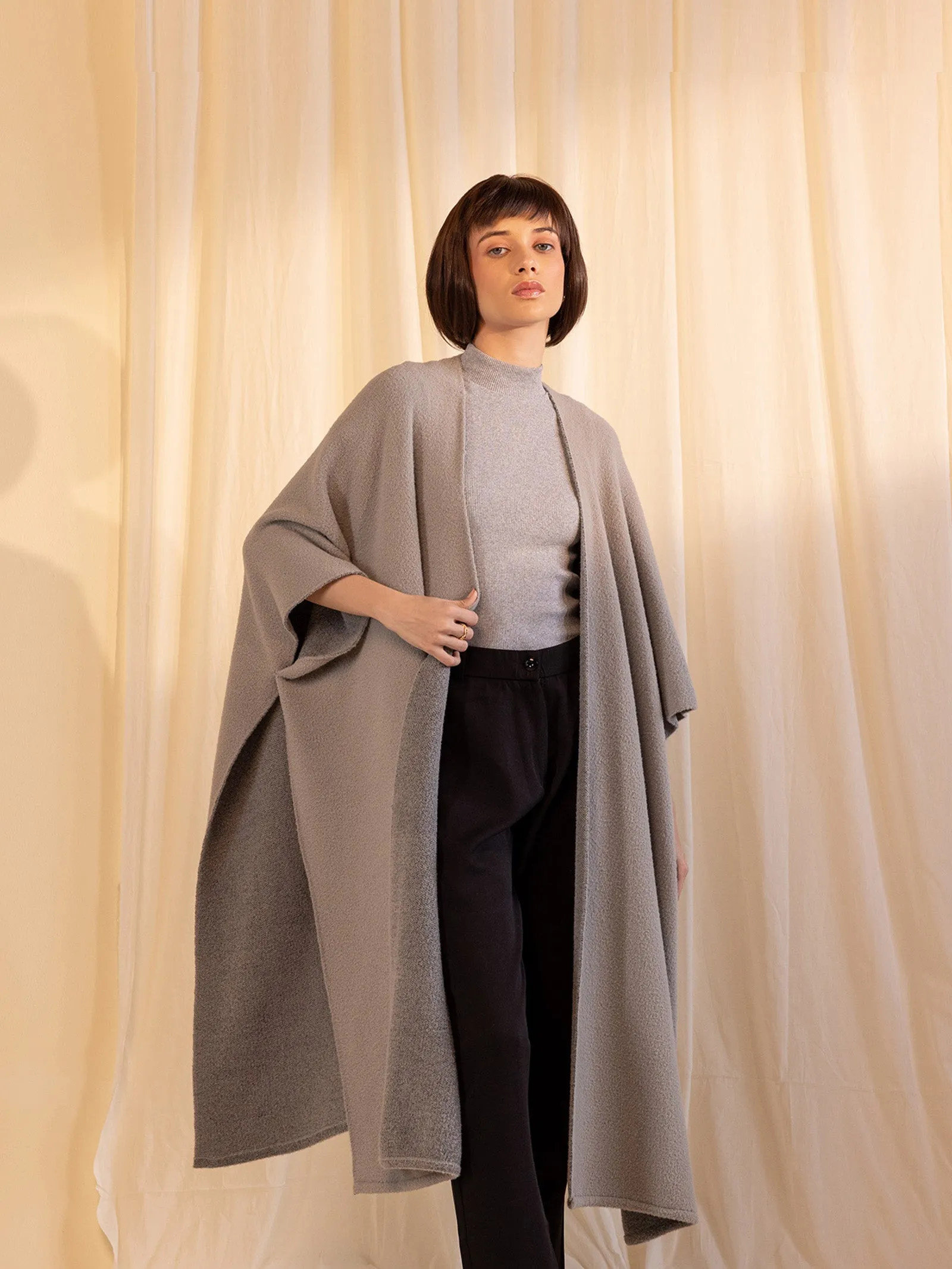 Woolen Reversible Plain Cape - Oyster