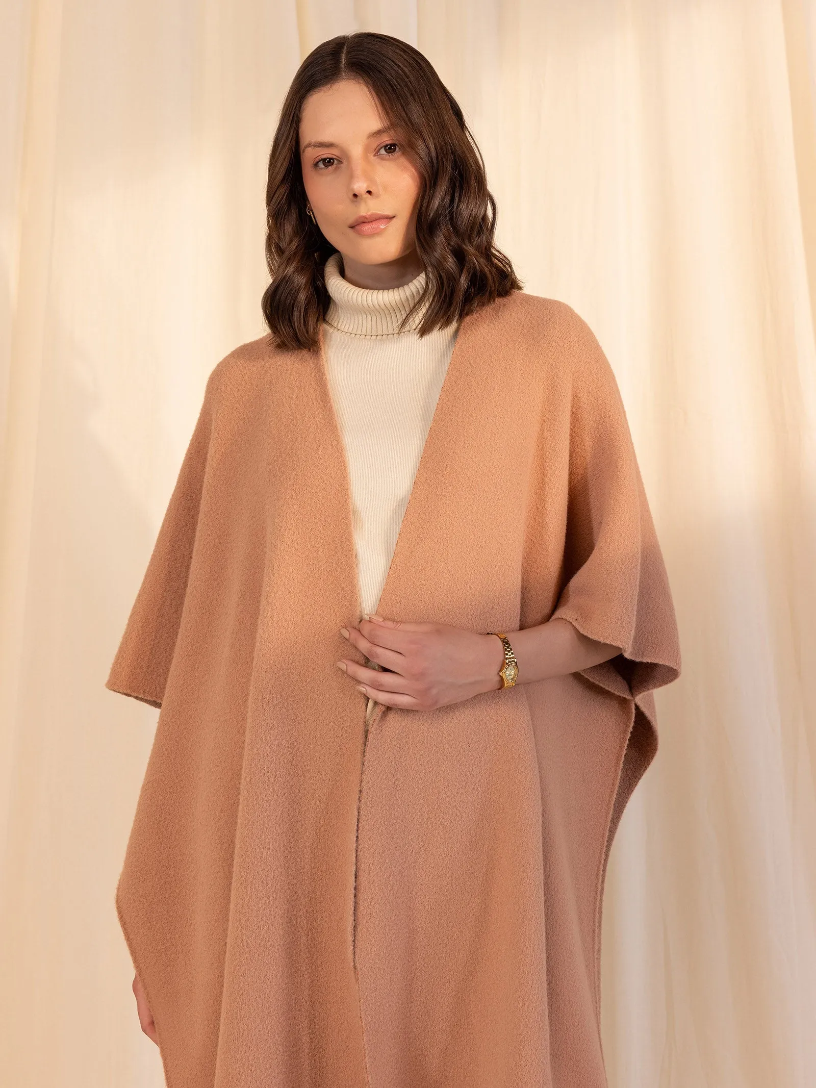 Woolen Reversible Plain Cape - Peach