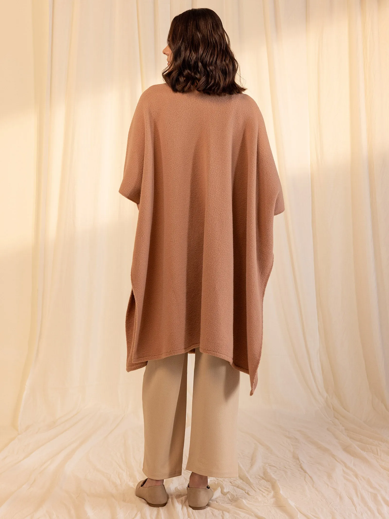 Woolen Reversible Plain Cape - Peach