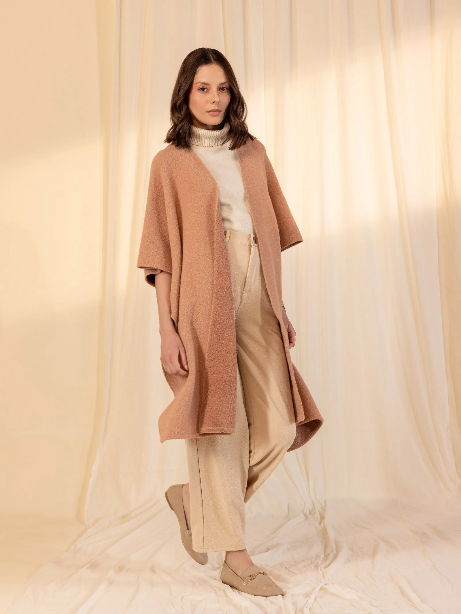 Woolen Reversible Plain Cape - Peach